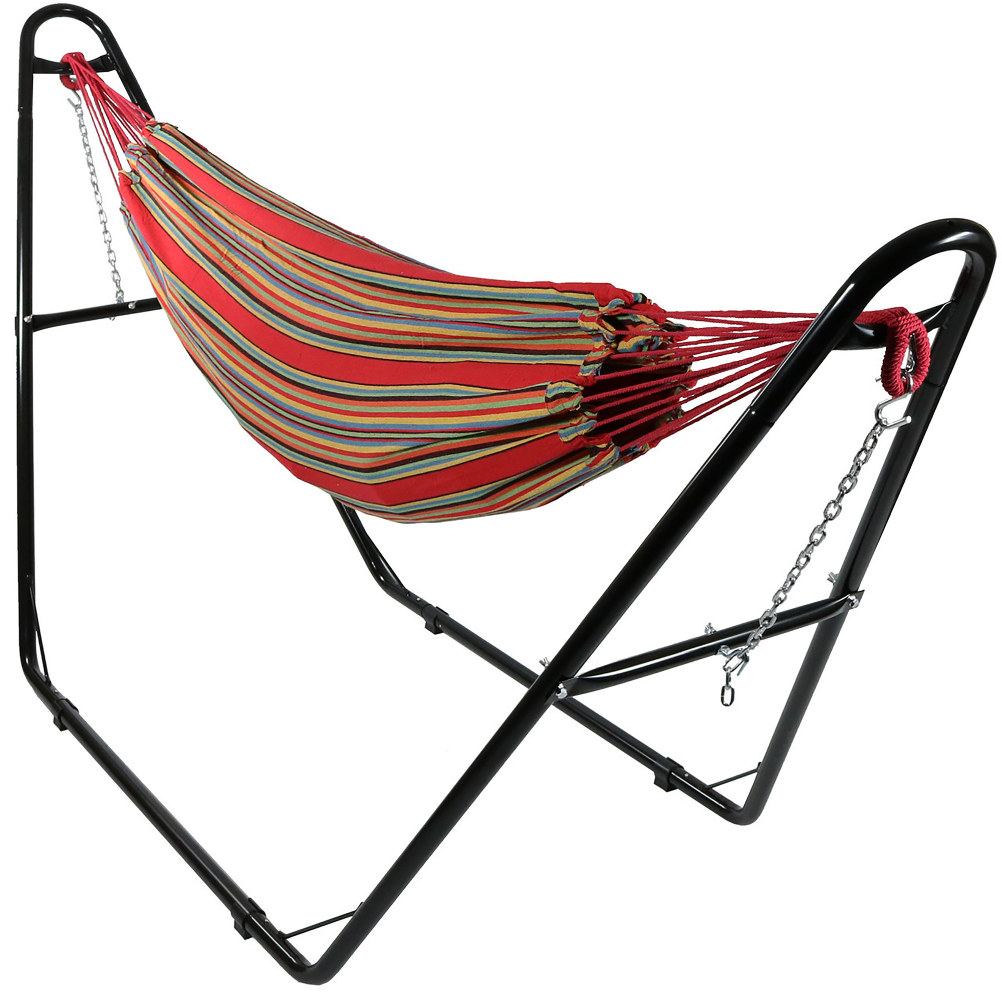 Sunnydaze Decor, Brazilian Hammock with Universal Stand - Sunset, Color Orange, Capacity 450 lb, Material Cotton, Model# Sunset-MHS-Combo